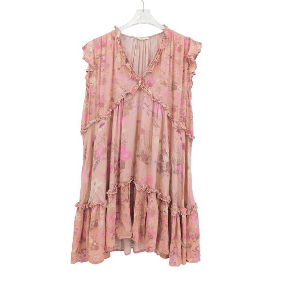 Spell & The Gypsy Collective Blush Wild Bloom Mini Dress XS Pink Floral Ruffle - Picture 1 of 3